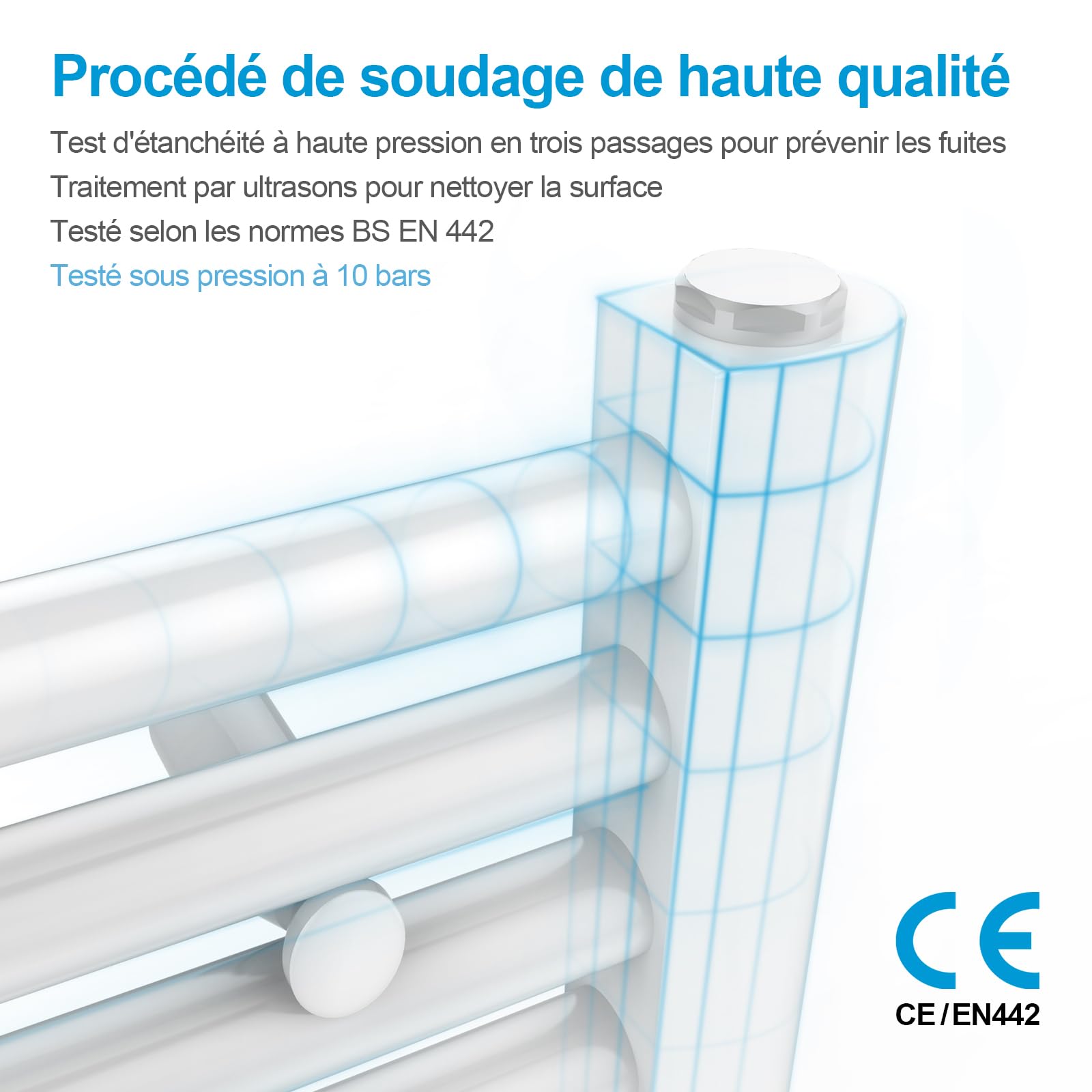 Heilmetz 1200 x 500 mm Sèche Serviettes à Eau Chaude, 513W Radiateur Chauffe Serviette Salle de Bain, Méthode de Chauffage - Eau Chaude,Chauffe Serviettes à température constante, Blanc