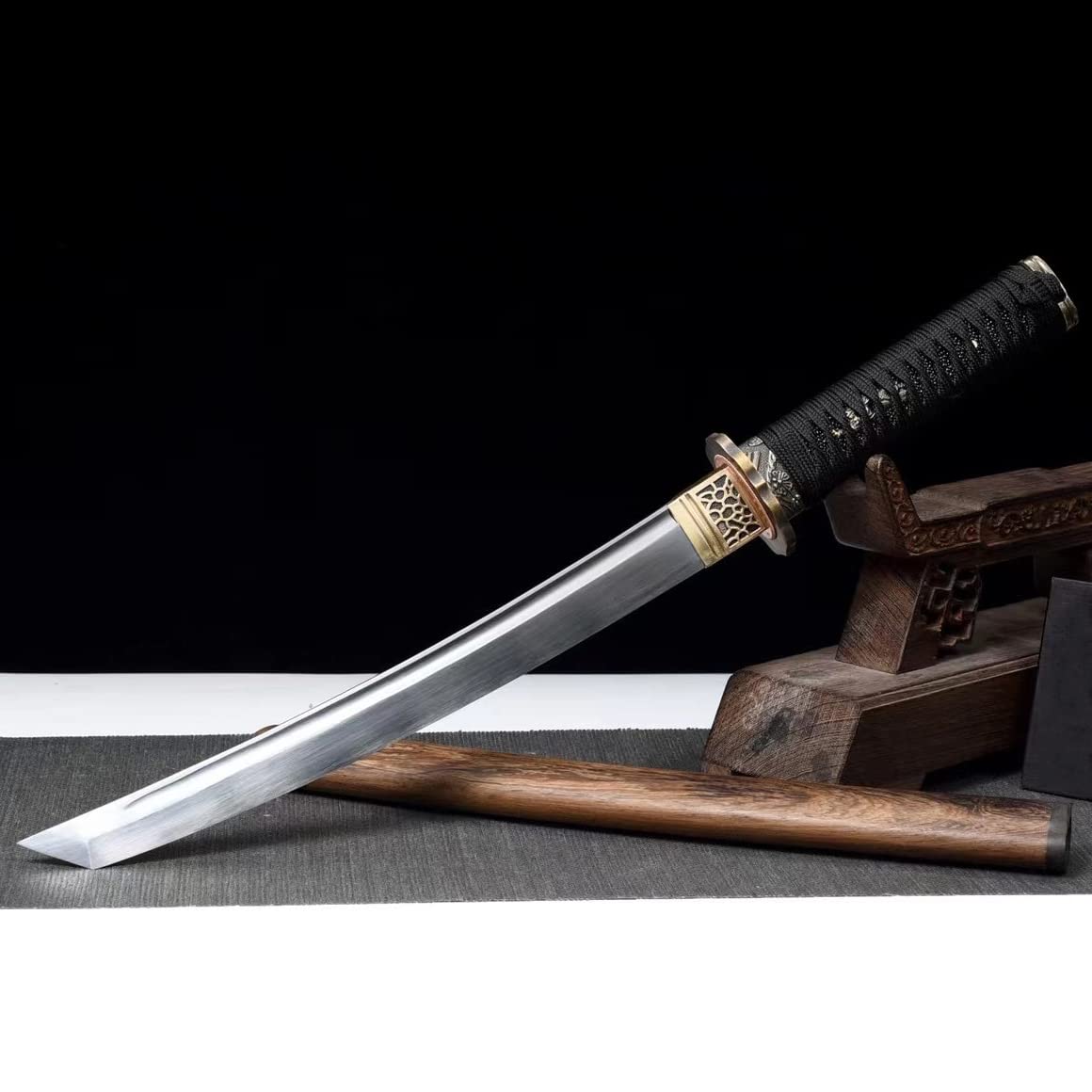 Handmade Short Katana Japanese wakizashi Tanto Samurai Sword Sharp Blade High Manganese Steel Hard Wood Saya