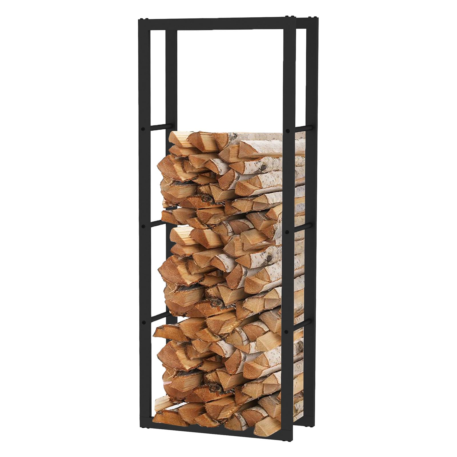 KEKAI Leñero de Interior Rack IV 60x25x150 cm Leñero Portátil de Interior y Exterior con Estructura de Acero Galvanizado, Ventilación y Diseño Minimalista, Color Negro