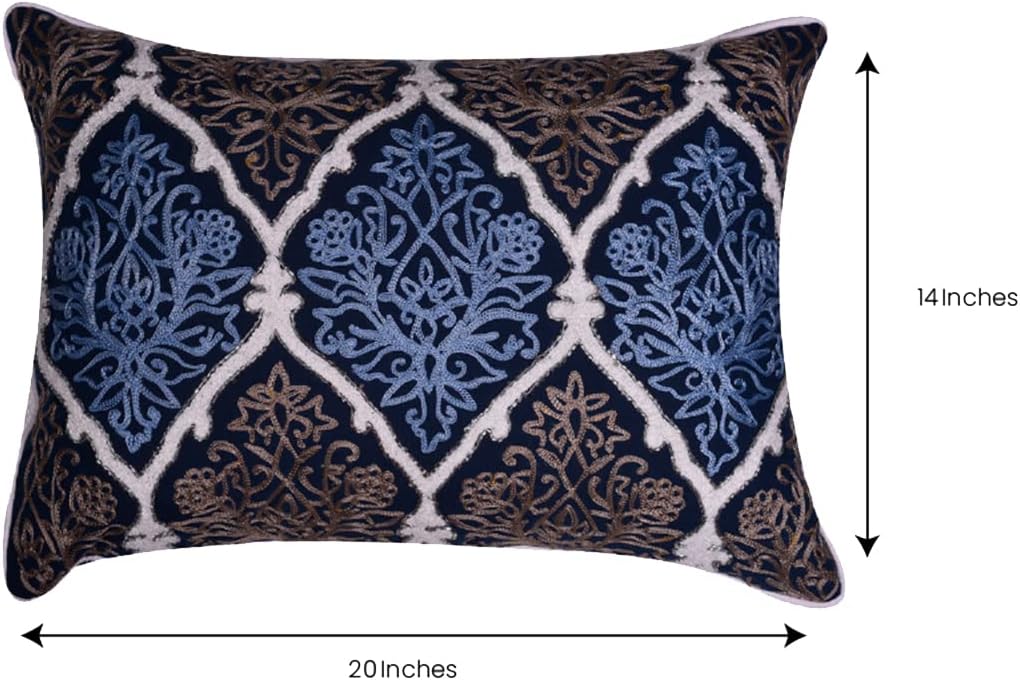 Decozen Throw Pillow Cover - Home Decor Embroidered Pillow Covers for Living Room, Bedroom, Car, Office, Study - Zipper Pillow Cases for Stylish Room Decor Accent - Blue Brown 14X20 Inches 1 Pc