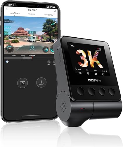 DDPAI Cámara frontal para salpicadero, cámara de coche 1944P con sensor, Wi-Fi y aplicación, grabadora de cámara para tablero de instrumentos de