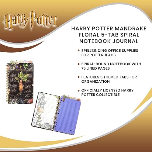 Miniatura 6 de Harry Potter Mandrake Floral Cuaderno espiral de 5 pestañas | Cuaderno de bocetos encuadernado de 75 páginas, bloc de notas de trabajo con papel