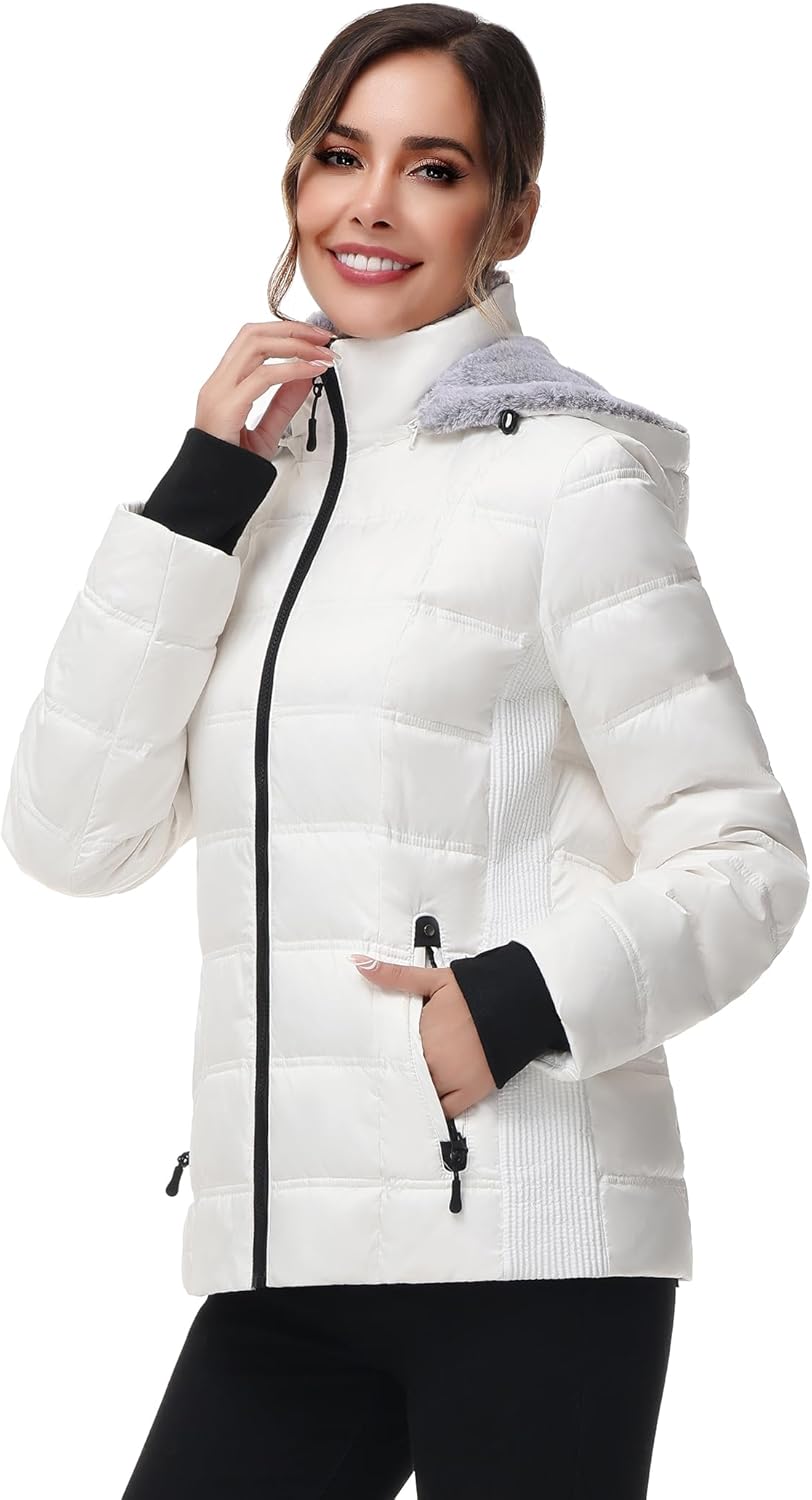 Women Warm Winter Down Puffer Jacket-Hooded Winter Puffer Coat for Women with Faux Fur Lined Hood and Collar - Image 2