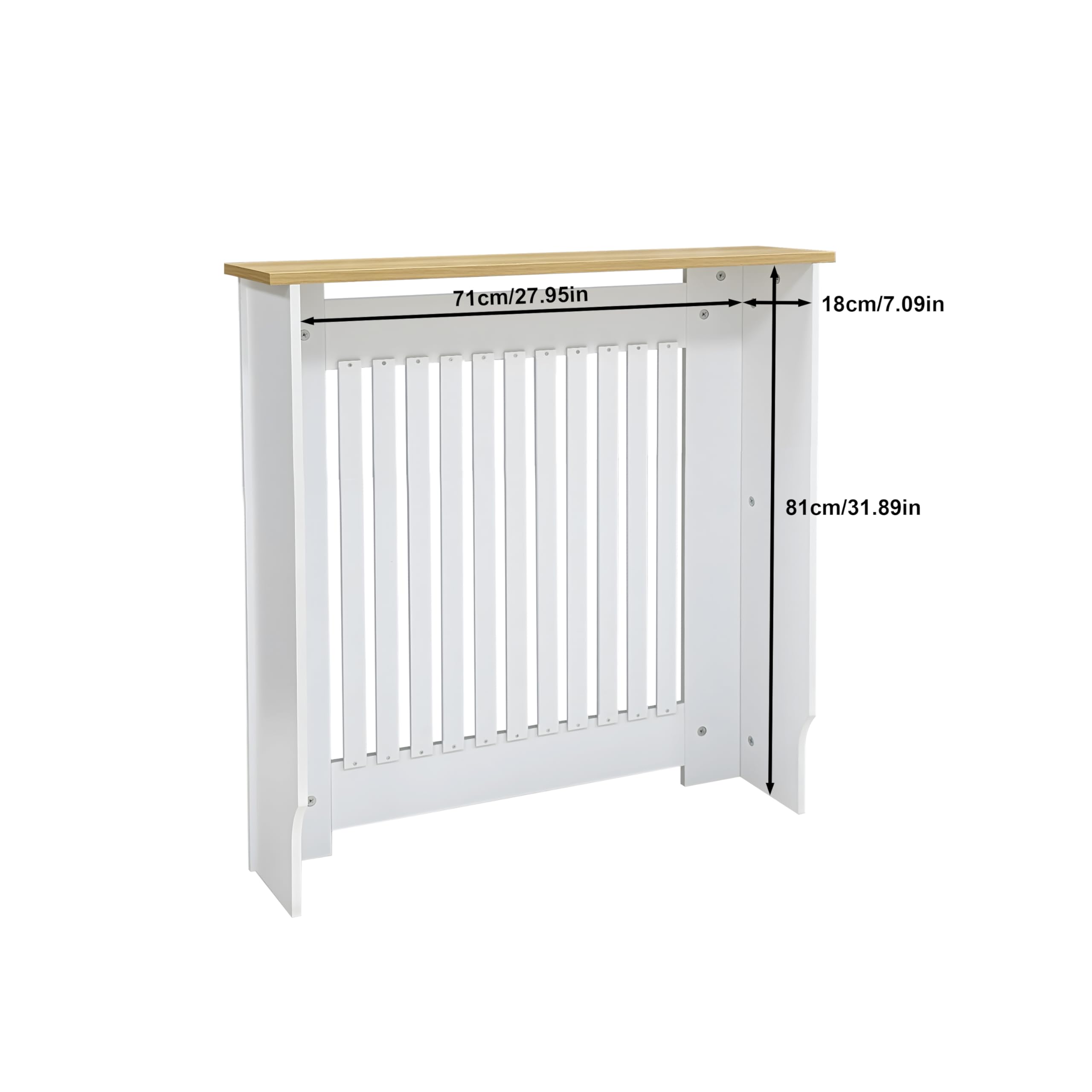 FATIVO Cubre Radiadores Blanco Moderno: 78x20x83 cm Cubre Radiador de MDF, Cubreradiador con Estante de Veta de Madera, Consola Auxiliar para Salón y Pasillo, Diseño Reforzado y Duradero