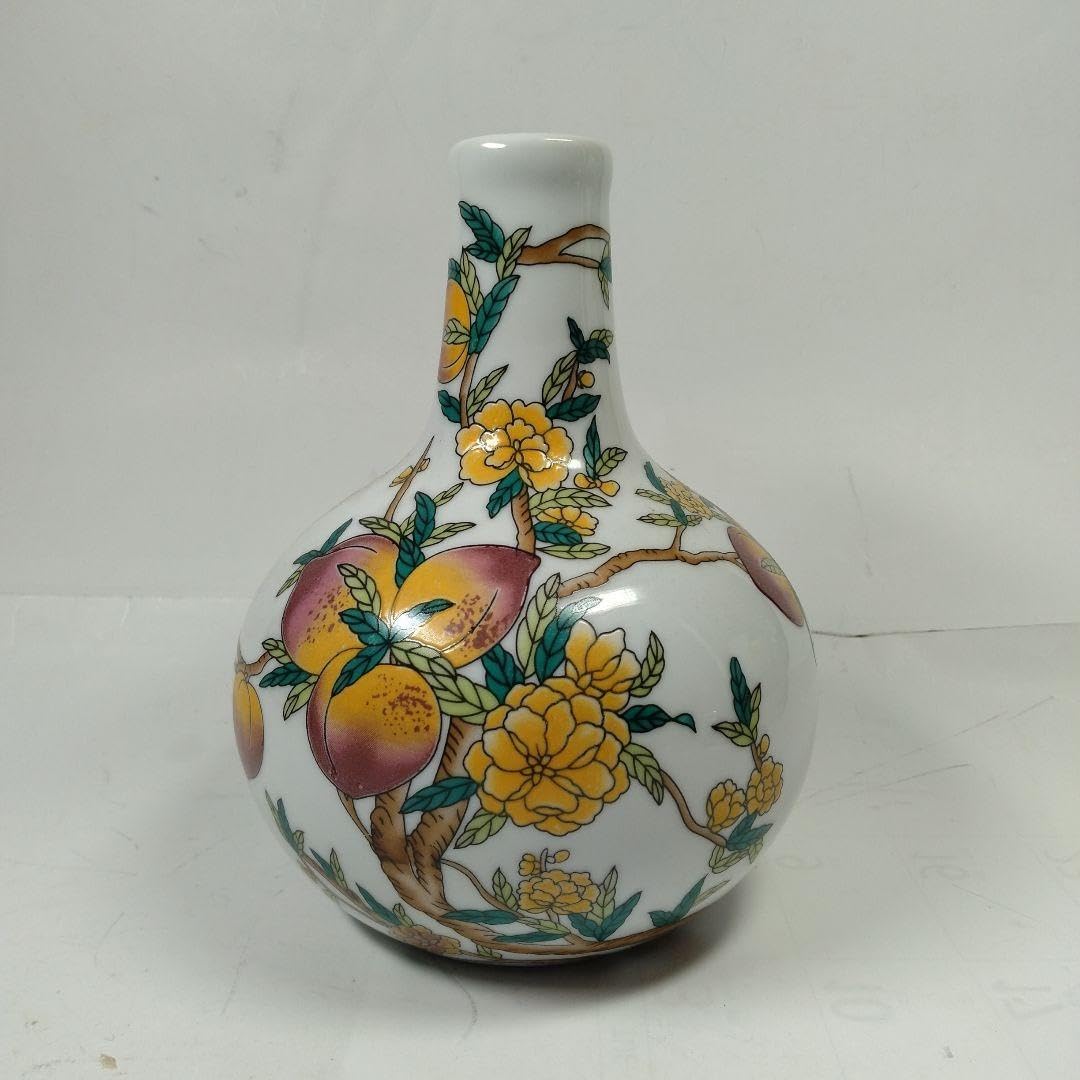 中国古玩 粉彩 桃漢詩文 景徳鎮製 花瓶 中国古玩 景徳
