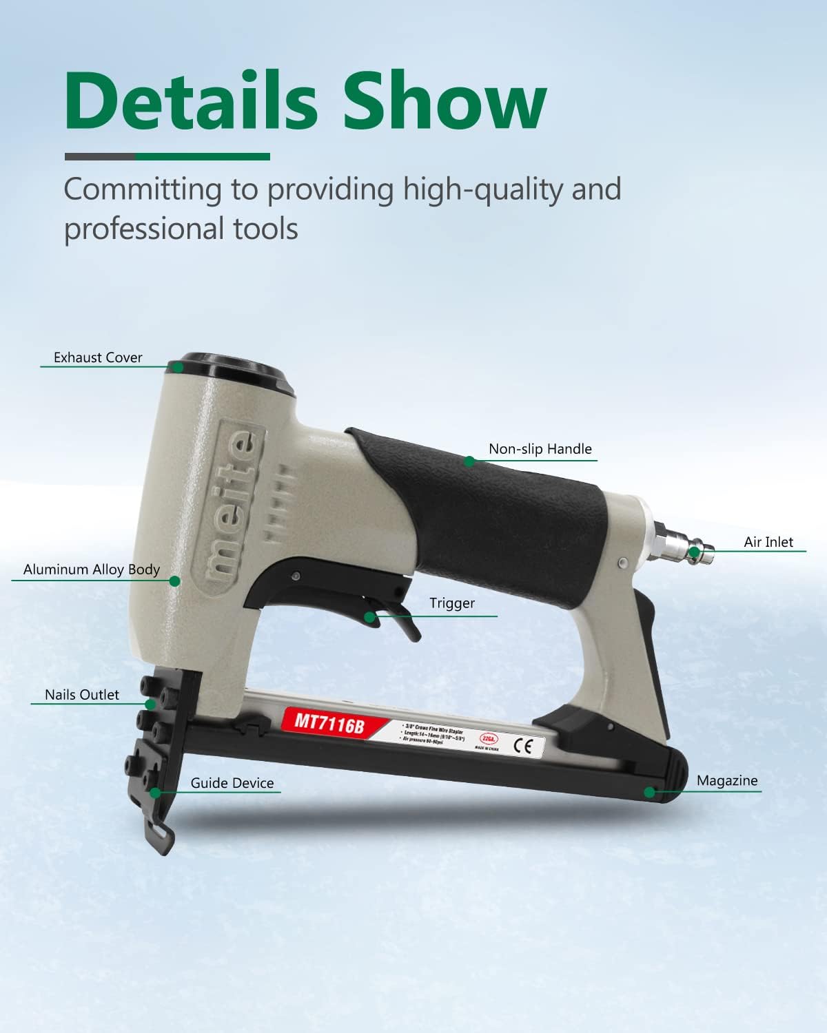 meite MT7116B 22 Gauge 3/8-Inch Crown 9/16" to 5/8" Length Fine Wire Stapler Professional for Picture Frame