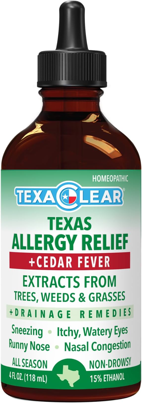 Texas + Cedar Fever Homeopathic Allergy Drops + Drainage Remedies - All Season Relief for All Zones - 1oz (4oz)