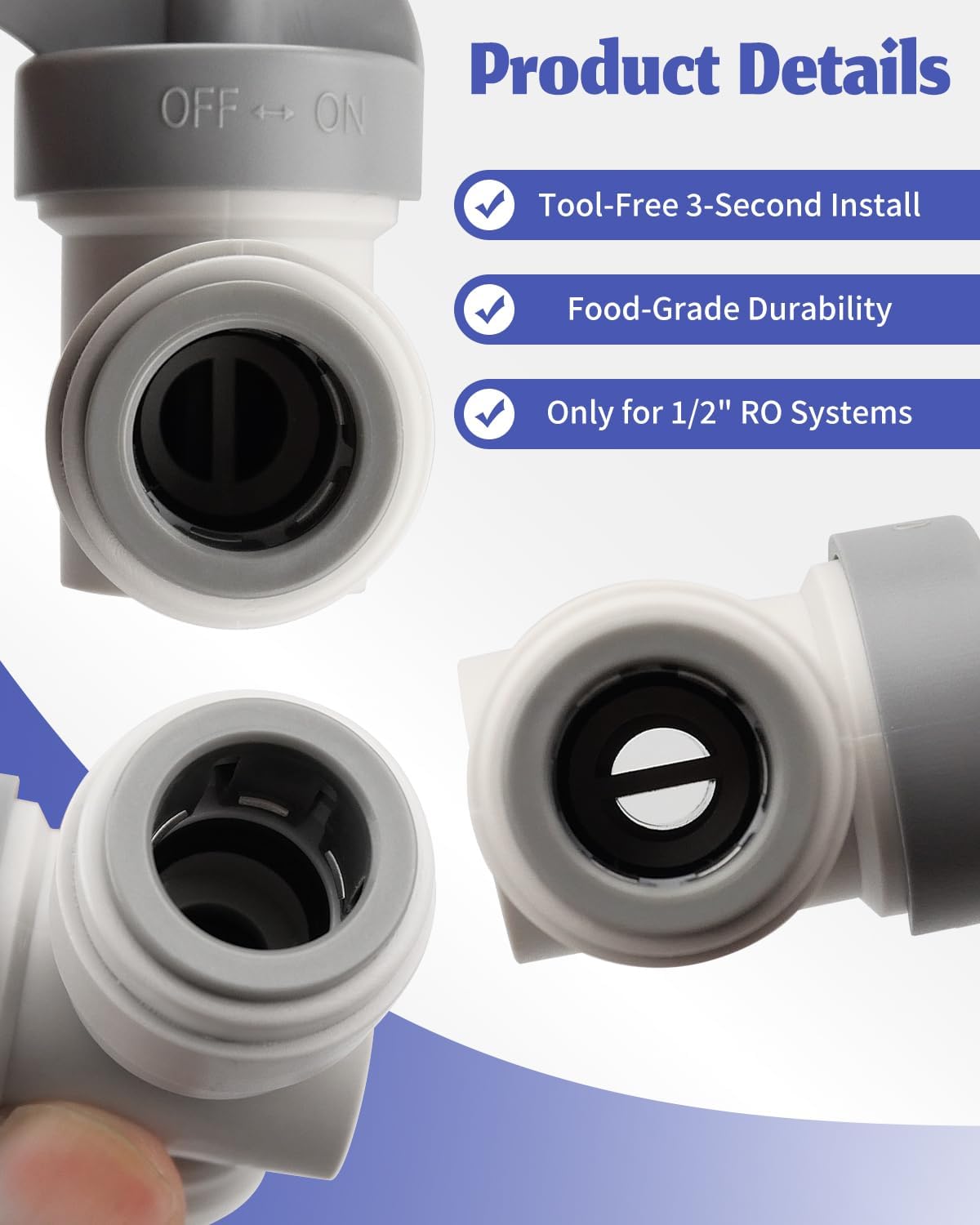 5 Pack Acetal Copolymer 1/2" Tube OD Tube Fitting With Rotary Switch Fit for RO Water Filter System, Hand Shut Off Valve