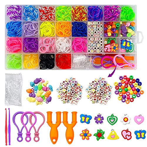 1500+ Rubber Band Bracelet Kit, Loom Bands, Rubber Band Bracelet Making Kit with Storage Container, Beads, Charms, Y-Looms, Crochet Hooks and S-Clips