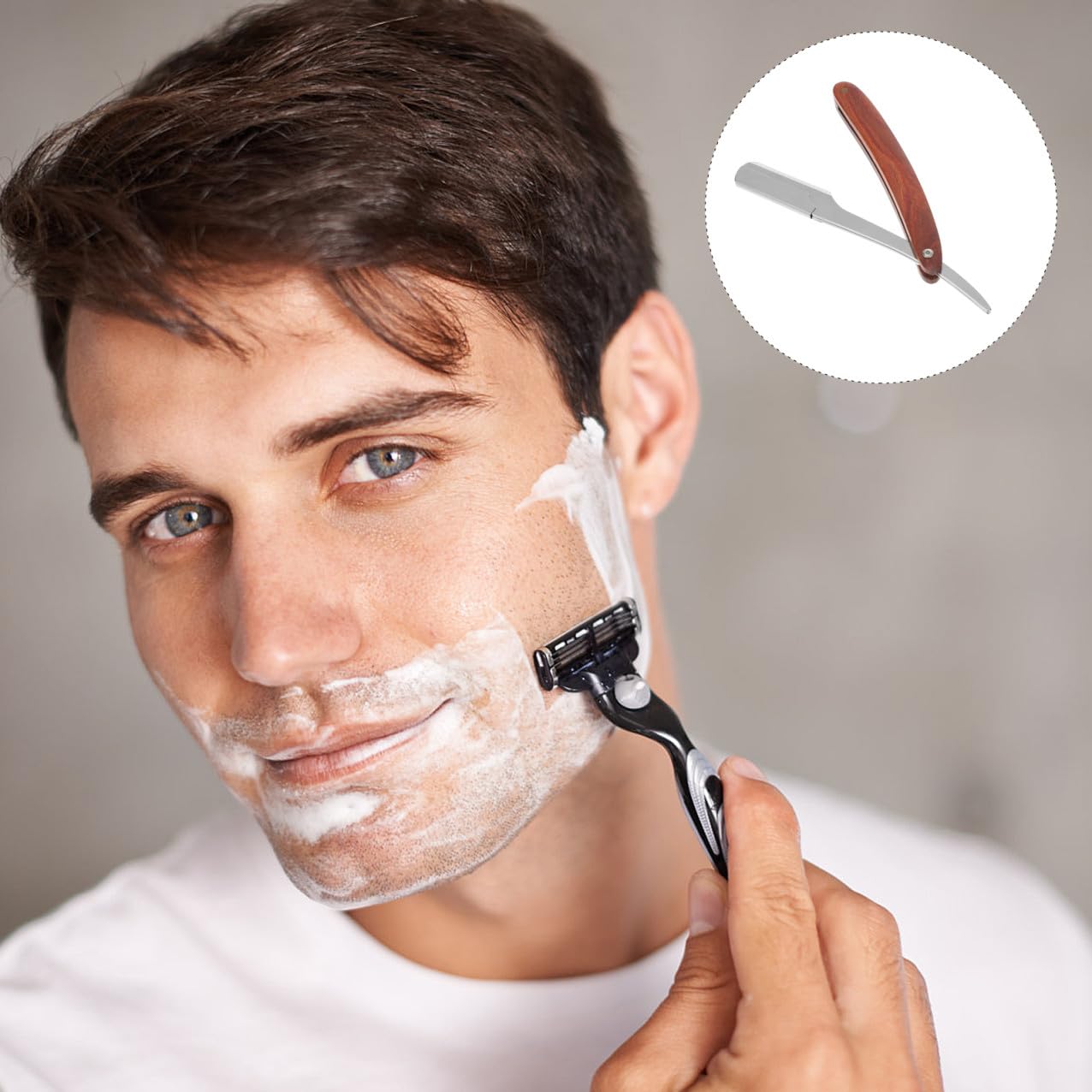 BESTYASH Wood Handle Manual Shaving Razor Straight Barber Razor for Men Beard Sideburns Lightweight Foldable Design Portable Grooming Tool for Salon and Home Use