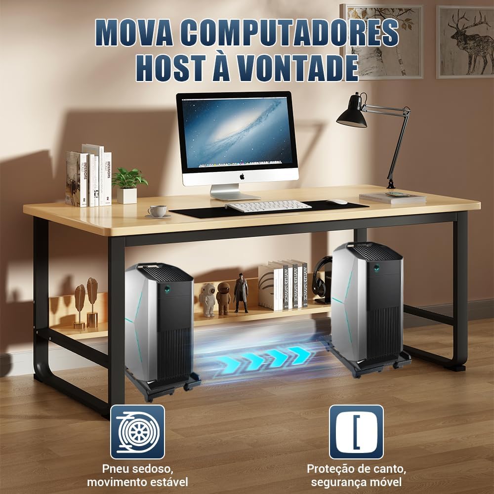 Suporte de CPU Móvel com Rodas, Suporte de PC Desktop com Largura Ajustável, Preto