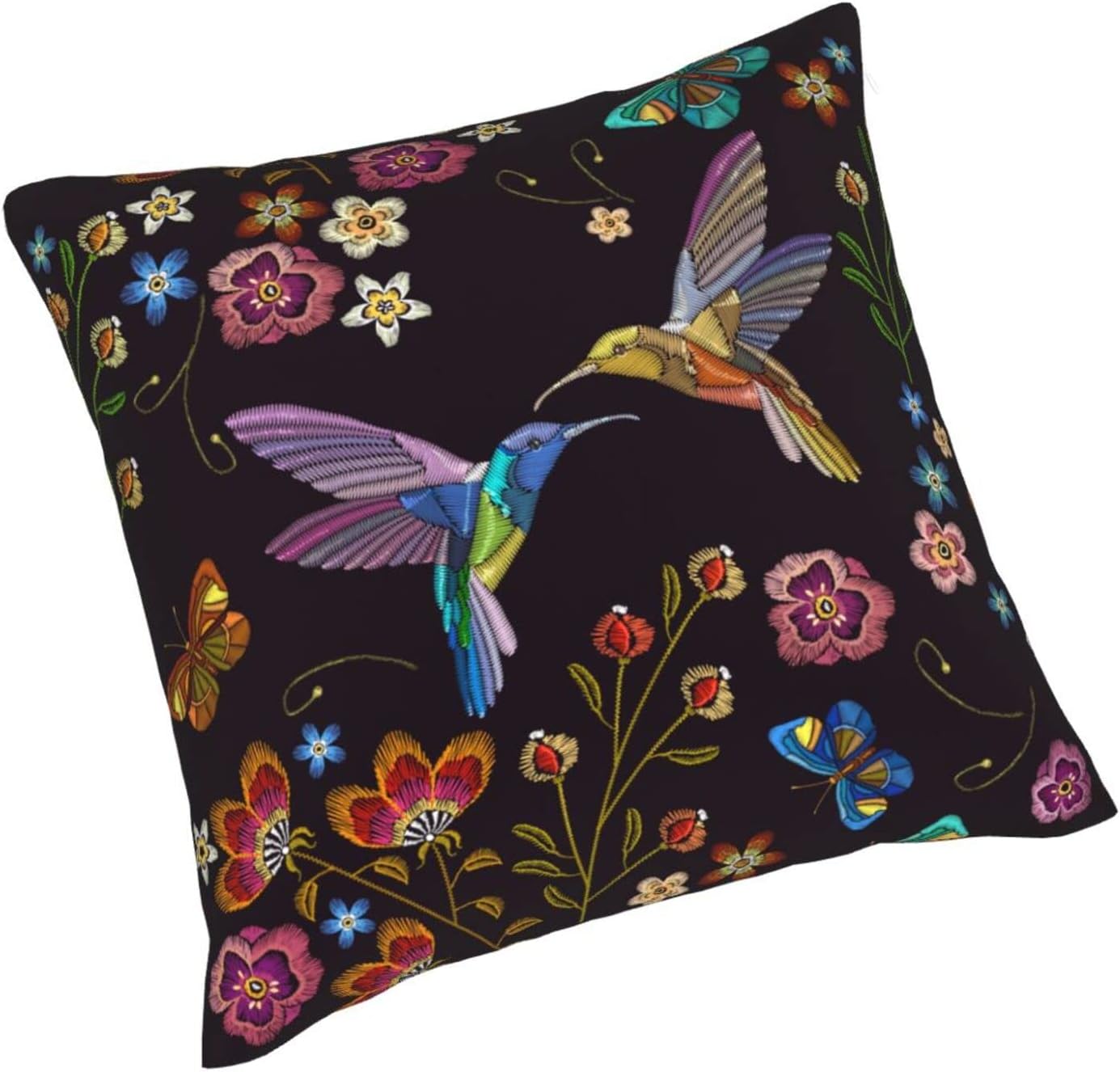 Perinsto Humming Bird and Tropical Flowers Throw Pillow Covers Set of 2 Hummingbirds Exotic Floral Decorative Pillowcases Soft Cushion Covers for Sofa Couch Bed Home Decor, 18"X18" - Image 2