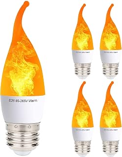 BAILAOYE 4 Pack LED Simulated Fire Flicker Flame Light Bulb, 3 Modes (Emulation General Breathing) 2W 1800K Warm White, E26 Base Fire Light Bulbs with Gravity Sensor for Home Bar Party Decorations