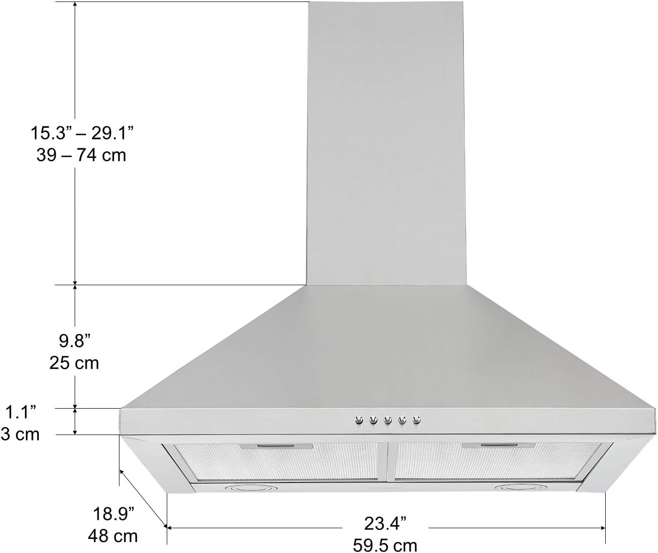 Best Deal 🛒 Ancona AN-1534 24 440 CFM Convertible Wall Mount Pyramid Range Hood in Stainless Steel