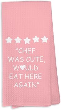 Pink Kitchen Accessories Towels, Chef was Cute Would Eat Here Again Dish Towels, Girly Cute Pink Chef Kithcen Decor