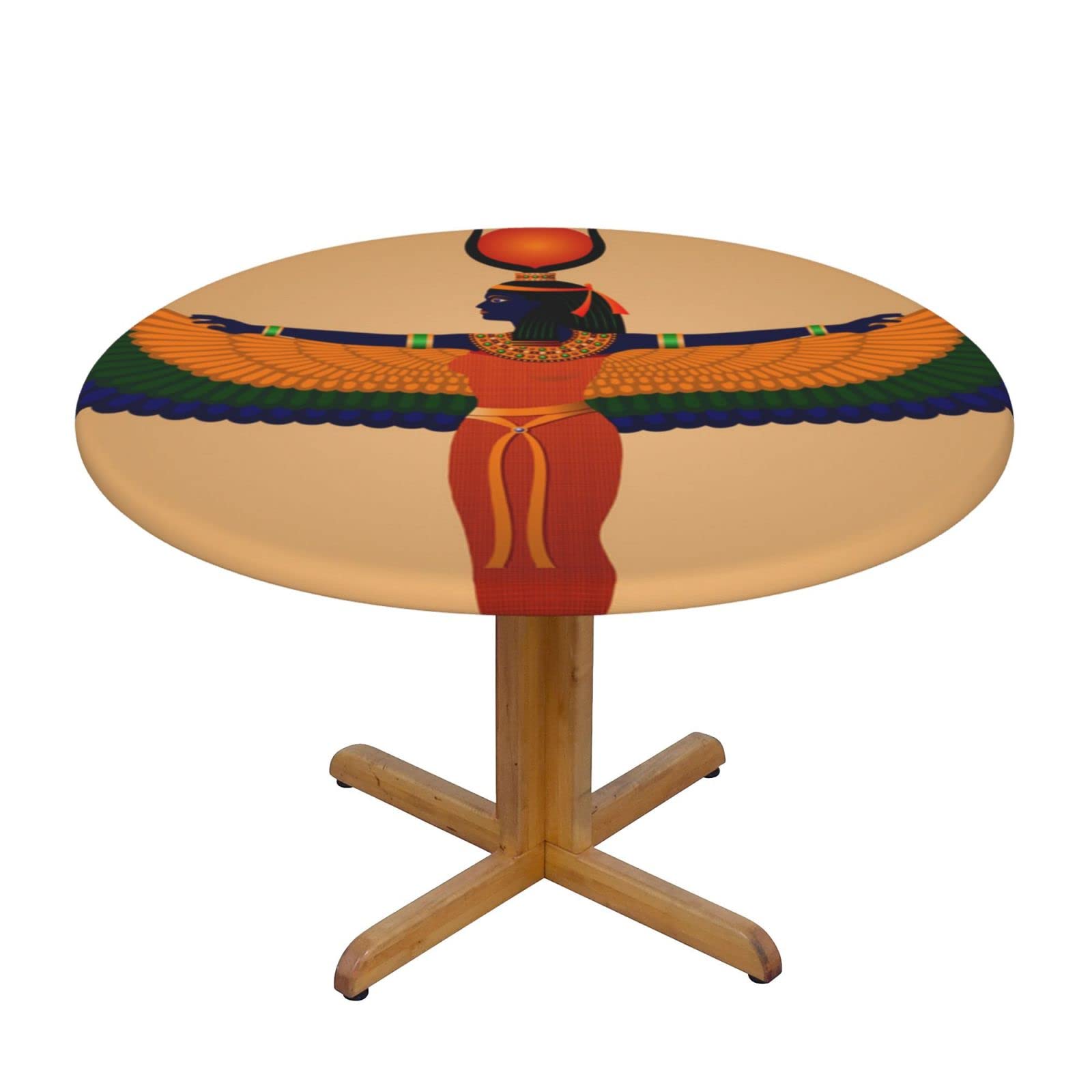 Lsjuee Round Fitted Tablecloth 45-50in Elastic Edged Table Cloth for Kitchen Dining Party Home Decor - Ancient Egypt Goddess Wings