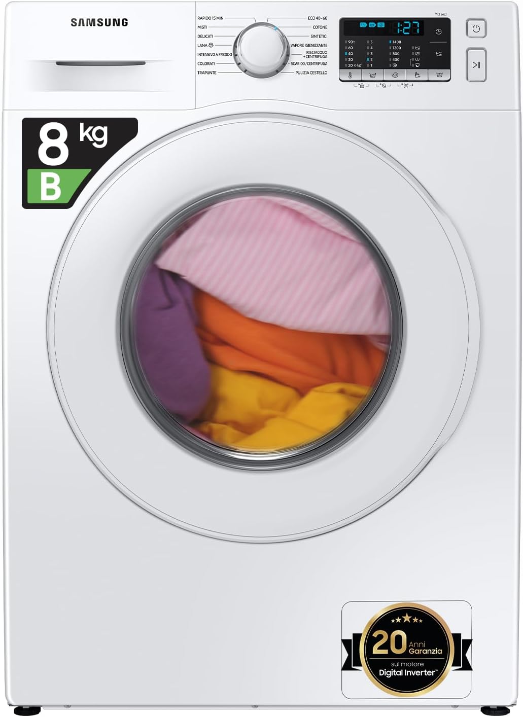 Samsung Lavatrice Crystal Clean WW80TA046TE/ET Libera installazione, 8 Kg, 1400 RPM, Classe B, Ecobubble, Vapore, Carica Frontale 60l x 85h x 55p cm Samsung Lavatrice Crystal Clean WW80TA046TE/ET Libera installazione, 8 Kg, 1400 RPM, Classe B, Ecobubble, Vapore, Carica Frontale 60l x 85h x 55p cm