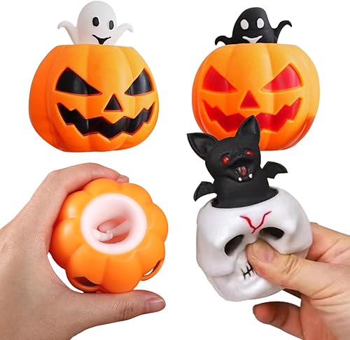 Juguetes para apretar de Halloween, diseño de calabaza malvada, diseño de calabaza malvada, fantasma, cráneo, murciélago, juguetes para la ansiedad,
