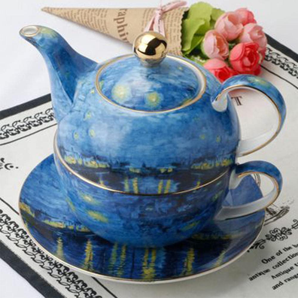 Bone China Teapot and Teacup Set Afternoon Tea Creative Oil Painting Coffee Pot Set Valentine's Day Gift Ceramic Teaware-Style A
