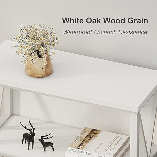 Miniatura 3 de FATORRI Estantería pequeña para espacios pequeños, estantería baja rústica corta, moderna de madera y metal, para sala de estar, pasillo (roble