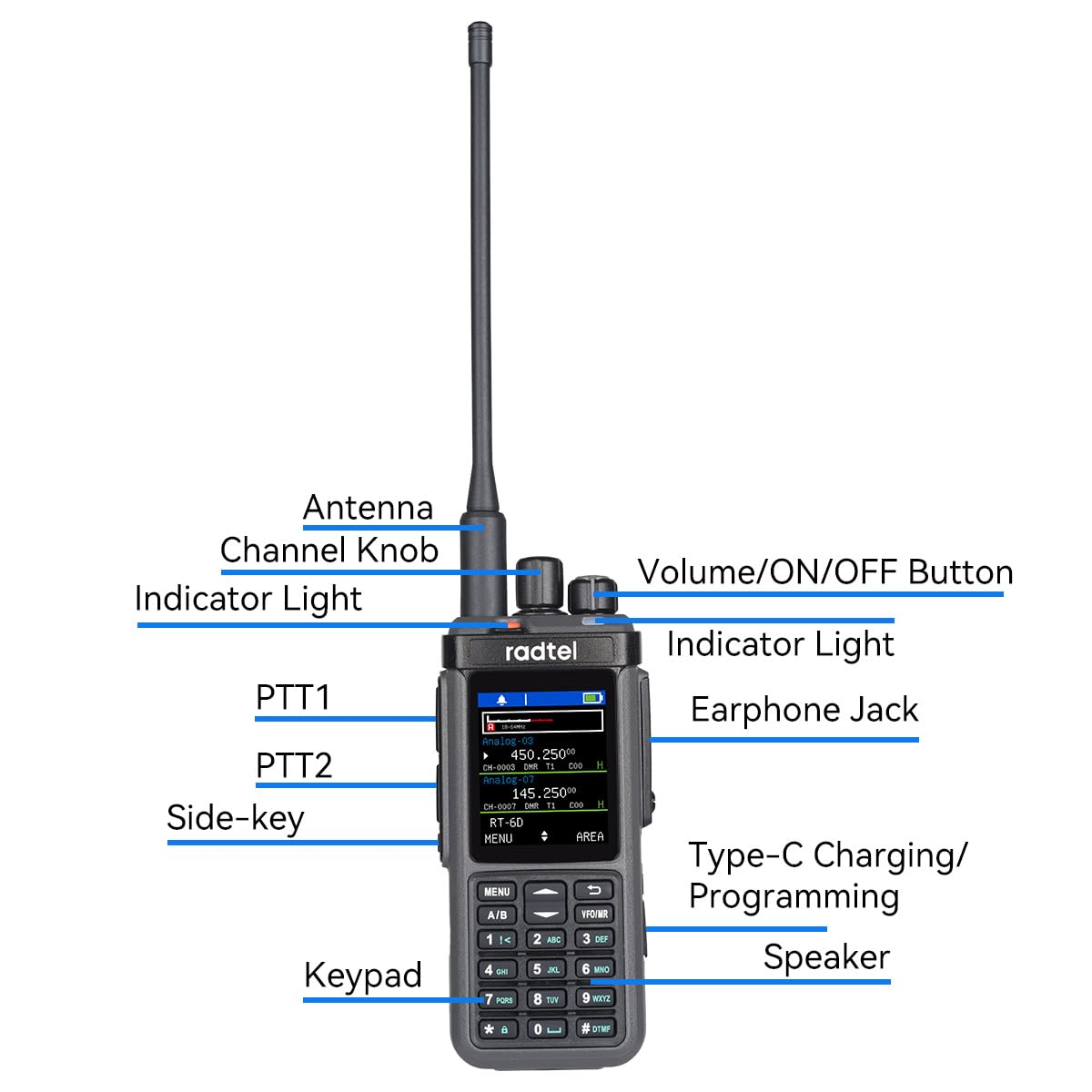 Radio DMR Radtel RT-6D Pro, GPS, APRS, 500.000 contactos, Doble Ranura horaria, Radio bidireccional, walkie-Talkie de Doble Banda, Nivel 1+2, radioaficionado, 1024 Canales, Carga Tipo C