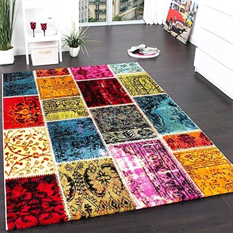 Alfombra De Estilo Moderno De Diseño Patchwork Vintage Verde Rojo Amarillo Azul 80x150 cm Cover