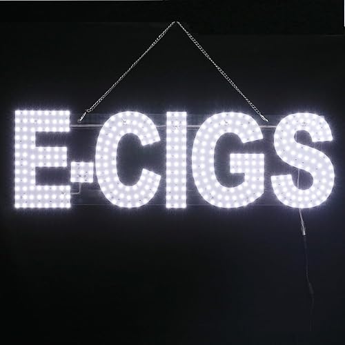 Letrero E-CIGS LED grande de 30 x 9 pulgadas para tiendas de humo, diseño único súper brillante con instalación colgante, letrero electrónico de