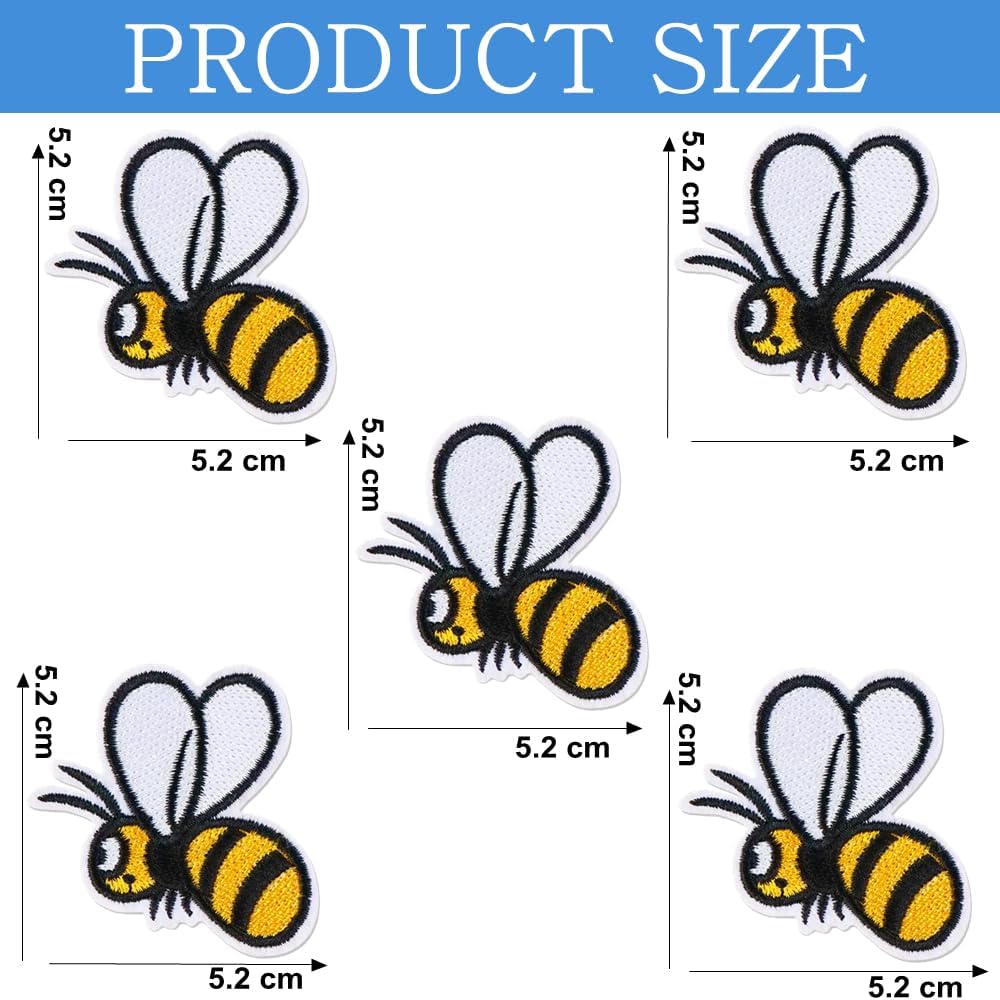 5 Pcs Cute Little Honey Bee Embroidered Sew On Iron on Fabric Repair Patches
