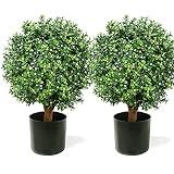 momoplant Artificial Topiary Boxwood Balls- 20 Inch Faux Trees Boxwood Topiaries Outdoor 【 2 Pack