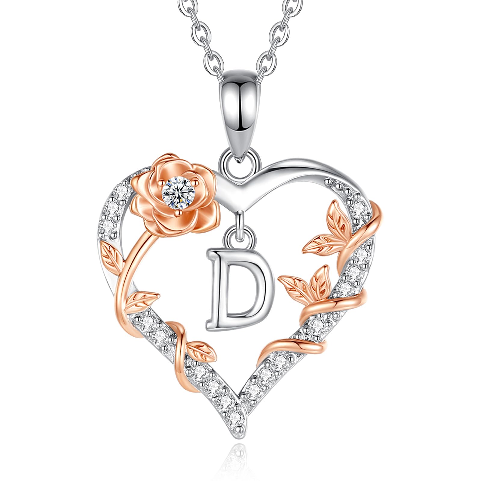 EUDORA Harmony Ball Collana con iniziali a Cuore Rosa per Donne, Lettera dalla A alla Z Collane con Iniziali dell'Alfabeto in Rame Placcato in Rodio Iniziali con Ciondolo Regali di Gioielli, 18"