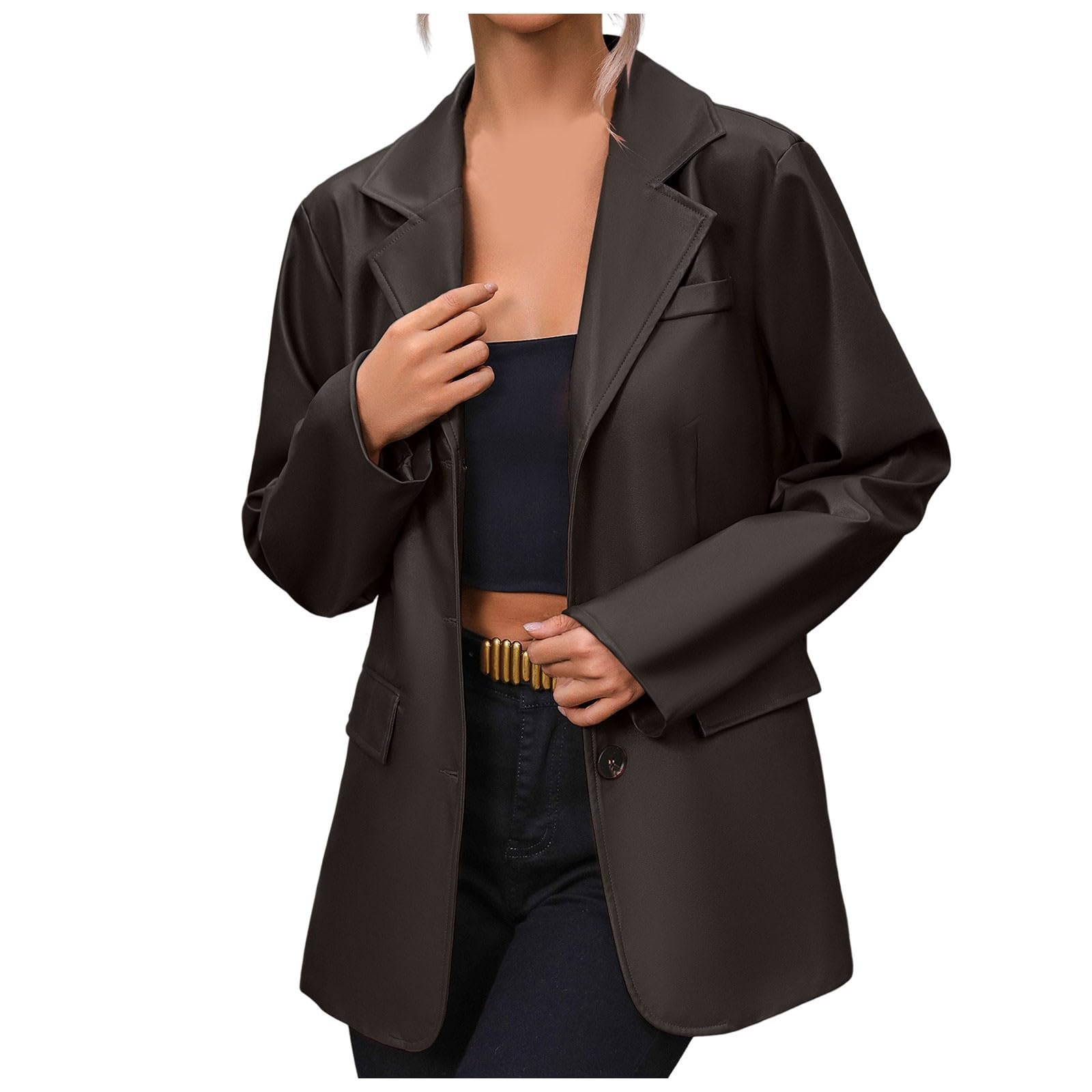 Blazer de piel de gran tamaño con acabados premium y diseño sofisticado 8
