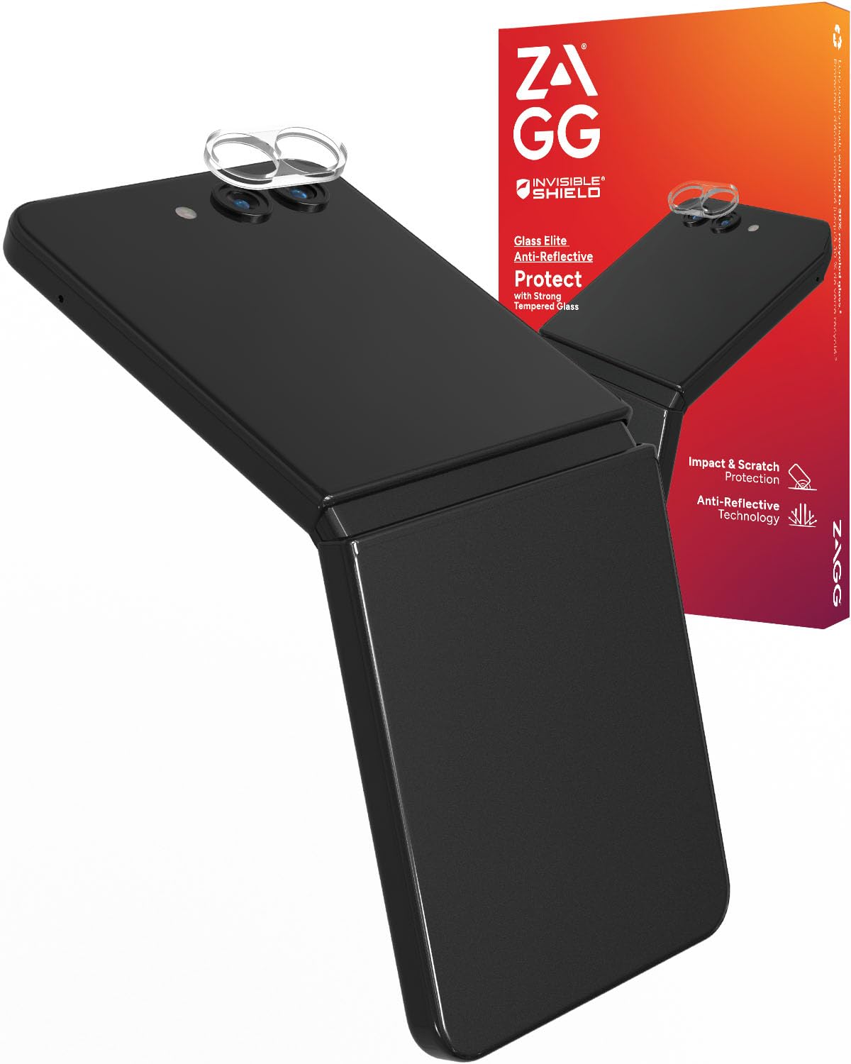 ZAGG Glass Elite Anti-Reflective Samsung Galaxy Z Flip6 Camera Lens Protector - Tempered Glass Lens Protector with Polycarbonate Frame, 5X Stronger,