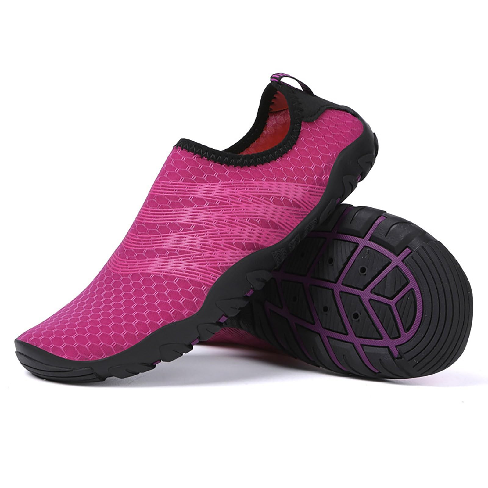Schnell trocknende Barfuß-Wasserschuhe für Damen, leichte Slip-On-Socken, atmungsaktives Netzgewebe, Strandschuhe für Schwimmen, Pool, Yoga und Surfen, hot pink, 36 EU