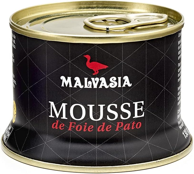 MALVASIA Mousse de Foie de Pato Gourmet Sabor Tradicional, Elaboración Tradicional, Ideal para Ocasiones Especiales, Sin Gluten, Lata Abre Fácil de 130 g