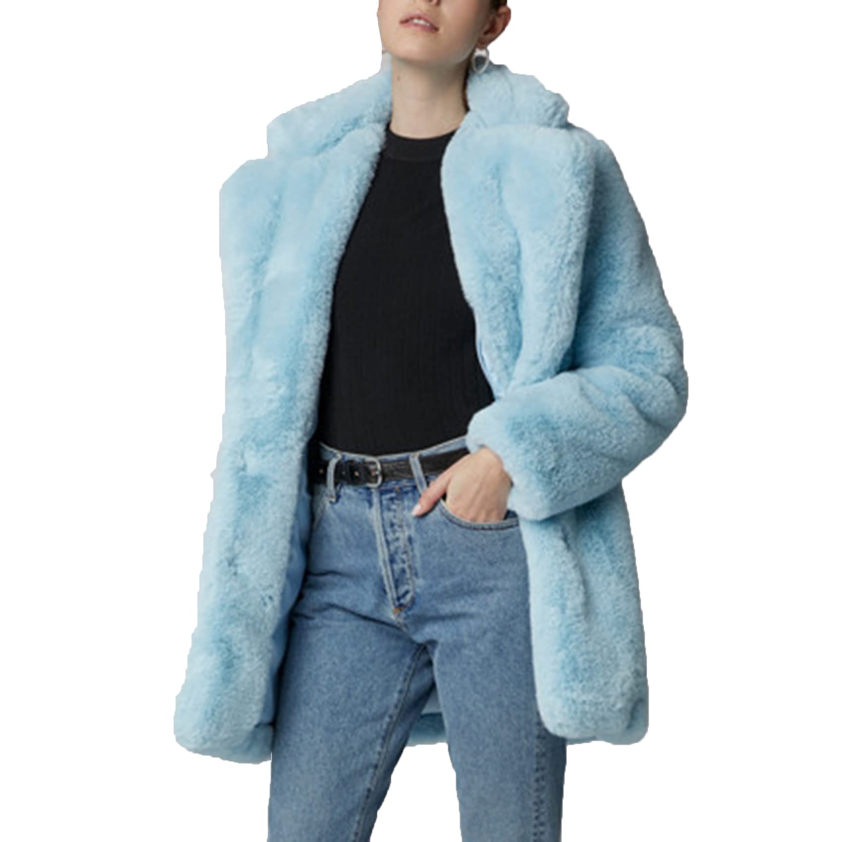 Manteau Mi-Long en Fausse Fourrure pour Femme Manteau Chaud en Laine d'agneau Souple en Molleton