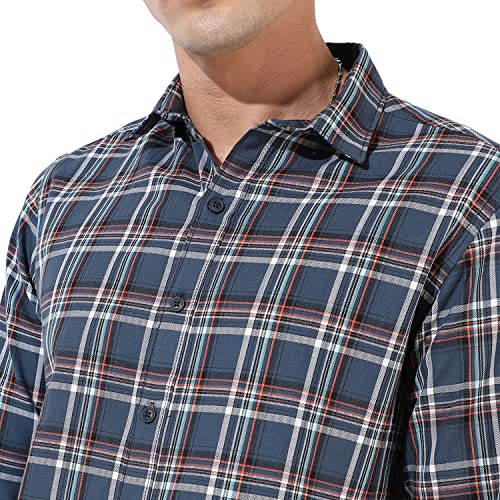 Image of Campus Sutra Men's Blue Checkered Button Up Spread Collar Shirt for Casual Wear | Regular Fit | Cotton Shirt Crafted with Long Sleeve, Comfort Fit & High-Performance for Everyday Wear