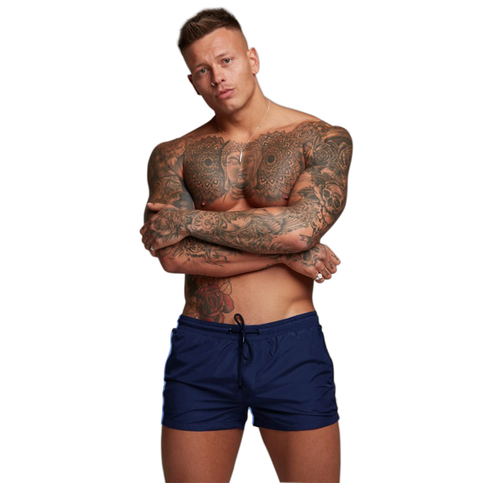 Mens Swim Trunks Quick Dry Swimwear Zipper Pockets, Swim Shorts with Mesh Lining Navy Blue