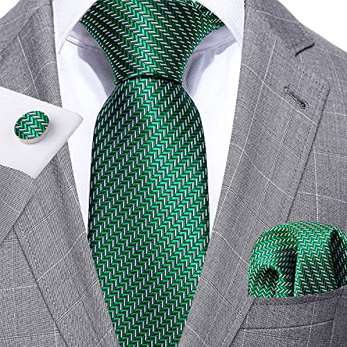 Image of Barry.Wang Plaid Ties for Men Silk Necktie Handkerchief Cuff Links Set