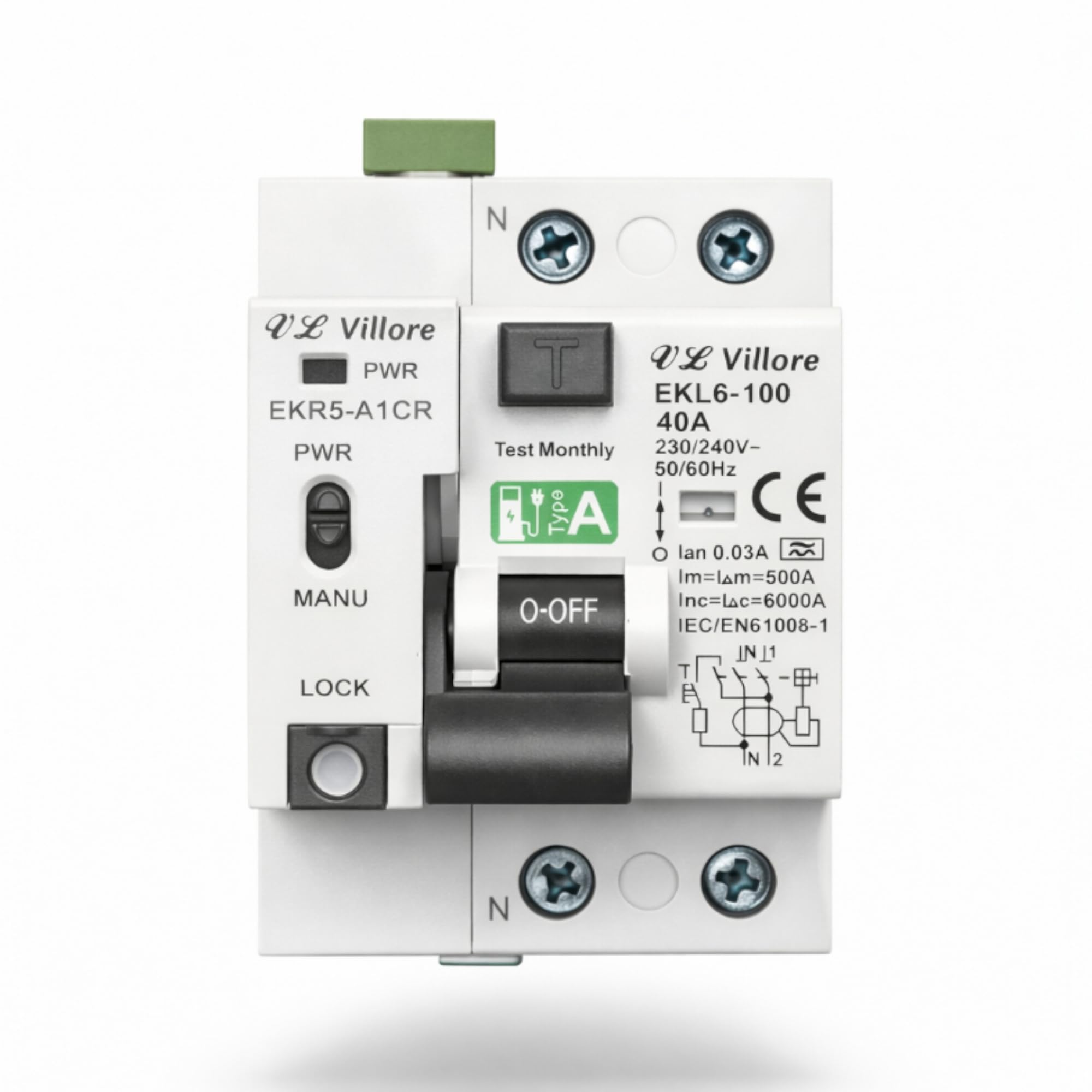 Interruttore differenziale superimmunizzato auto riarmabile 40A 30mA Classe A con protezione sovracorrente e perdite riarmabili (Classe A Model 2)