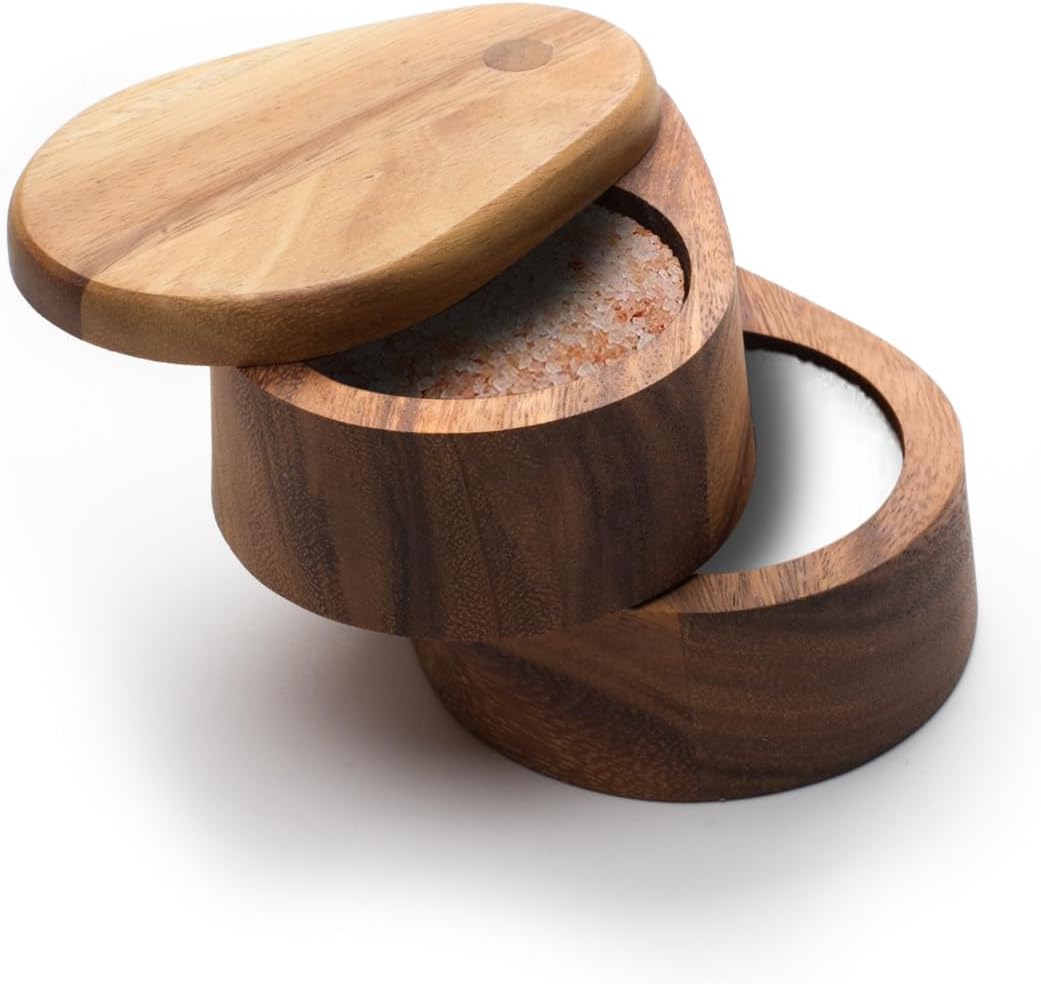 Ironwood Gourmet 28577 Himalayan Double Swivel Salt Cellar, Acacia Wood 4 x 5 x 3.75 inches