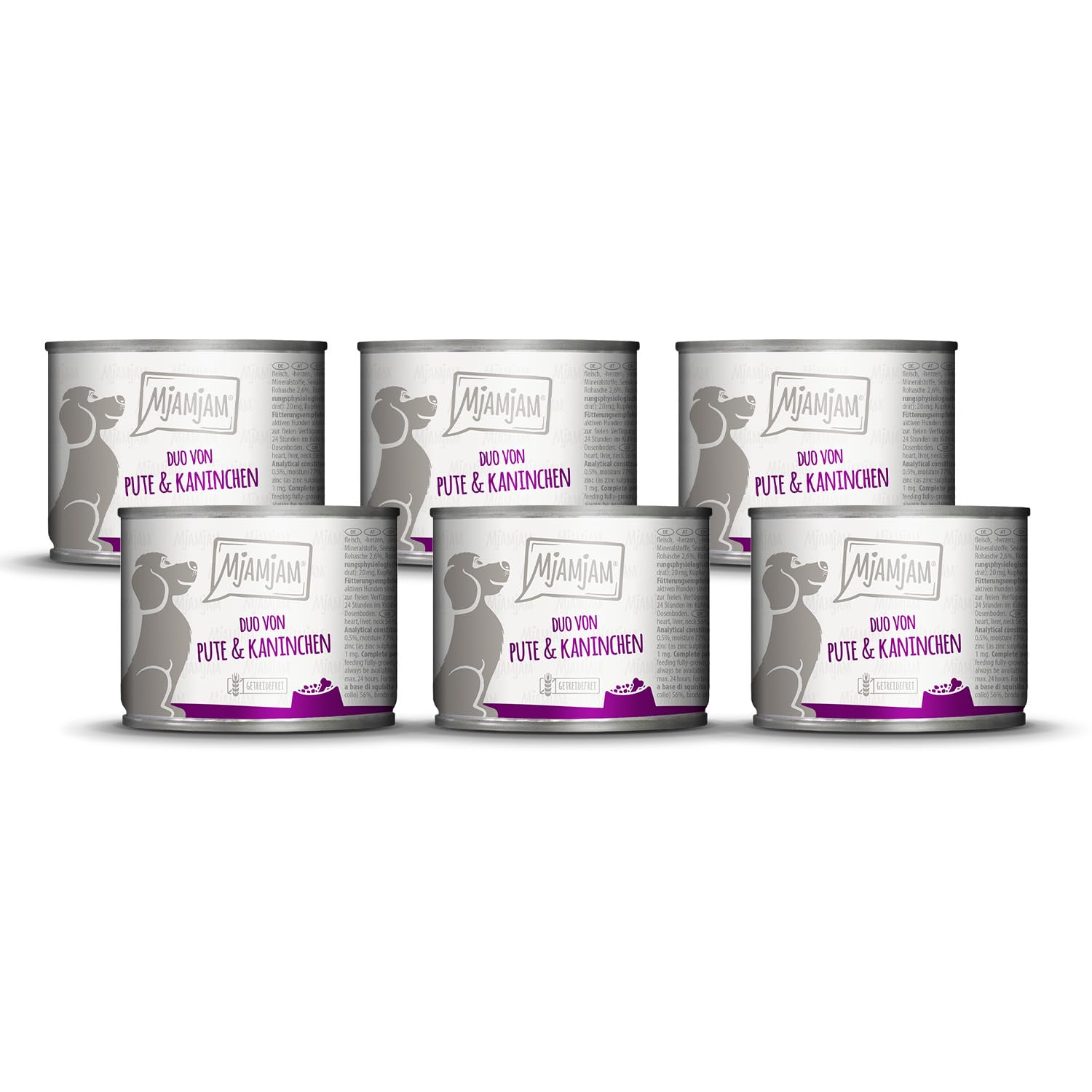 MjAMjAM - Premium Nassfutter für Hunde - DUO von guter Pute & Kaninchen, 6er Pack (6 x 200g), getreidefrei mit extra viel Fleisch