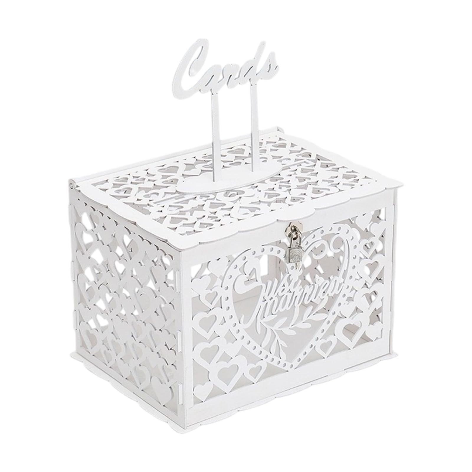 NMFLAB Romance Heart Cut Wedding Money Gift Box Sturdy Construction Holds 300 Card Wooden Card Box