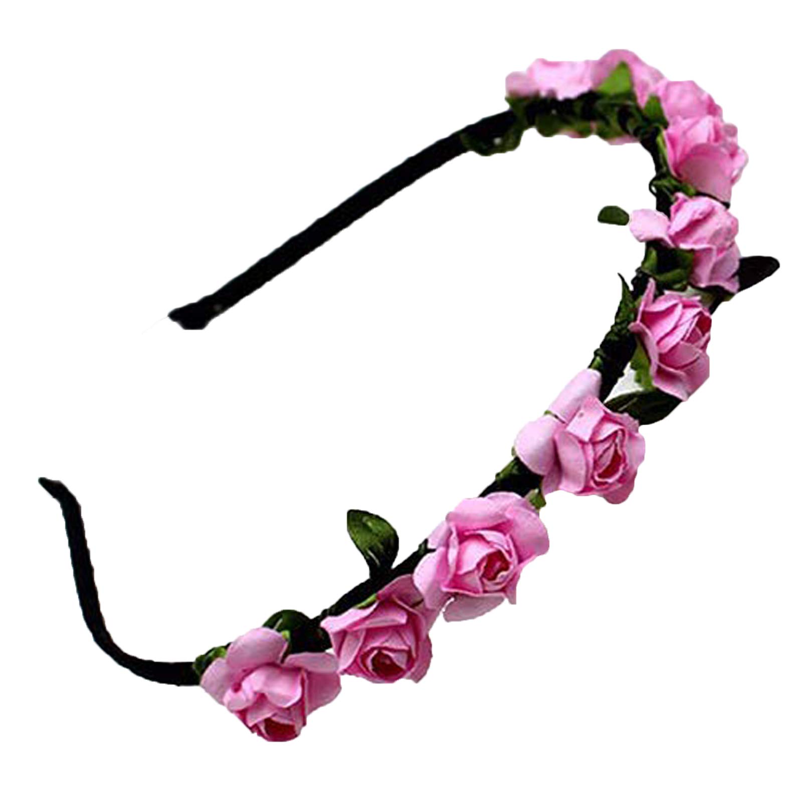 Brussels Tiara elegante para mujer, con diseño de hojas de flores, diadema para festival, boda, novia, guirnalda floral, diadema rosa