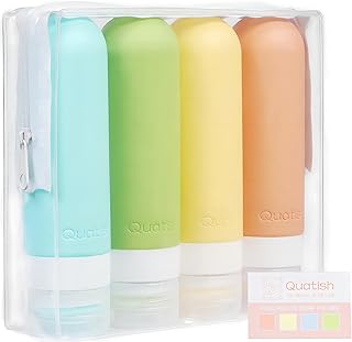 Travel Size Bottles, 4 Pack Leak Proof Travel Containers for Toiletries, Silicone Travel Shampoo and Conditioner Bottles Tsa Approved, 3 oz Travel Size Toiletries with Clear Toiletry Bag