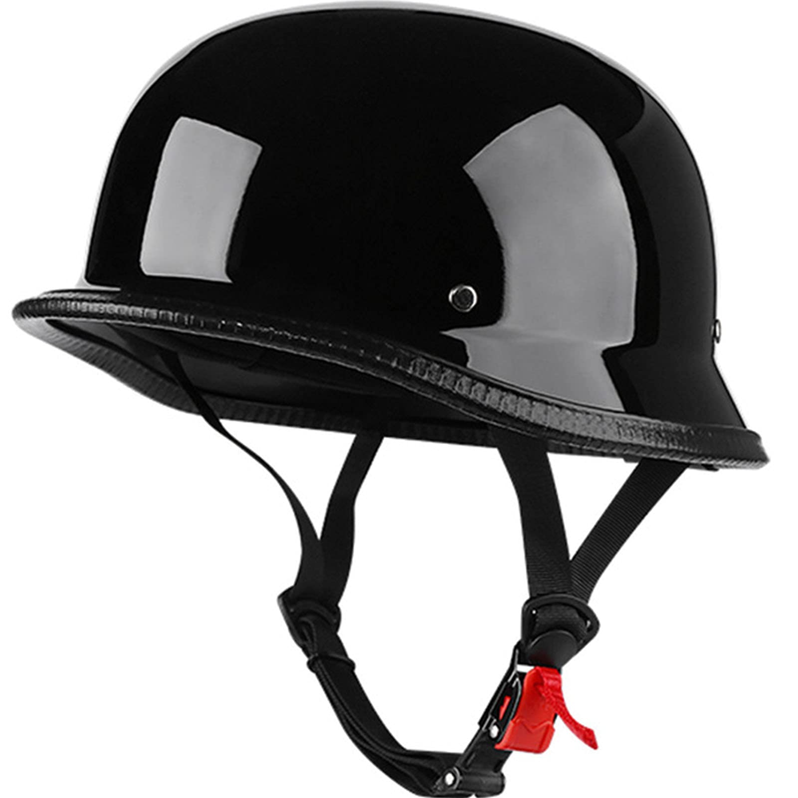 Ruyiczb Men's Bright Black German Style Motorbike Open Face Helmet Retro Motorcycle Half Helmet For & Wo Dot/Ece Certified Unisex Skull Cap For Bike Scooter Atv Utv Skateboard,,L