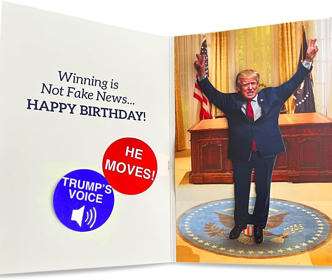 Dancing Donald MOTION & SOUND Birthday Card - Donald Trump Dances in Celebration When Card is Opened - Includes 20 seconds of Trump's voice - Create Big Laughs - Funny Trump Gift - Happy Birthday