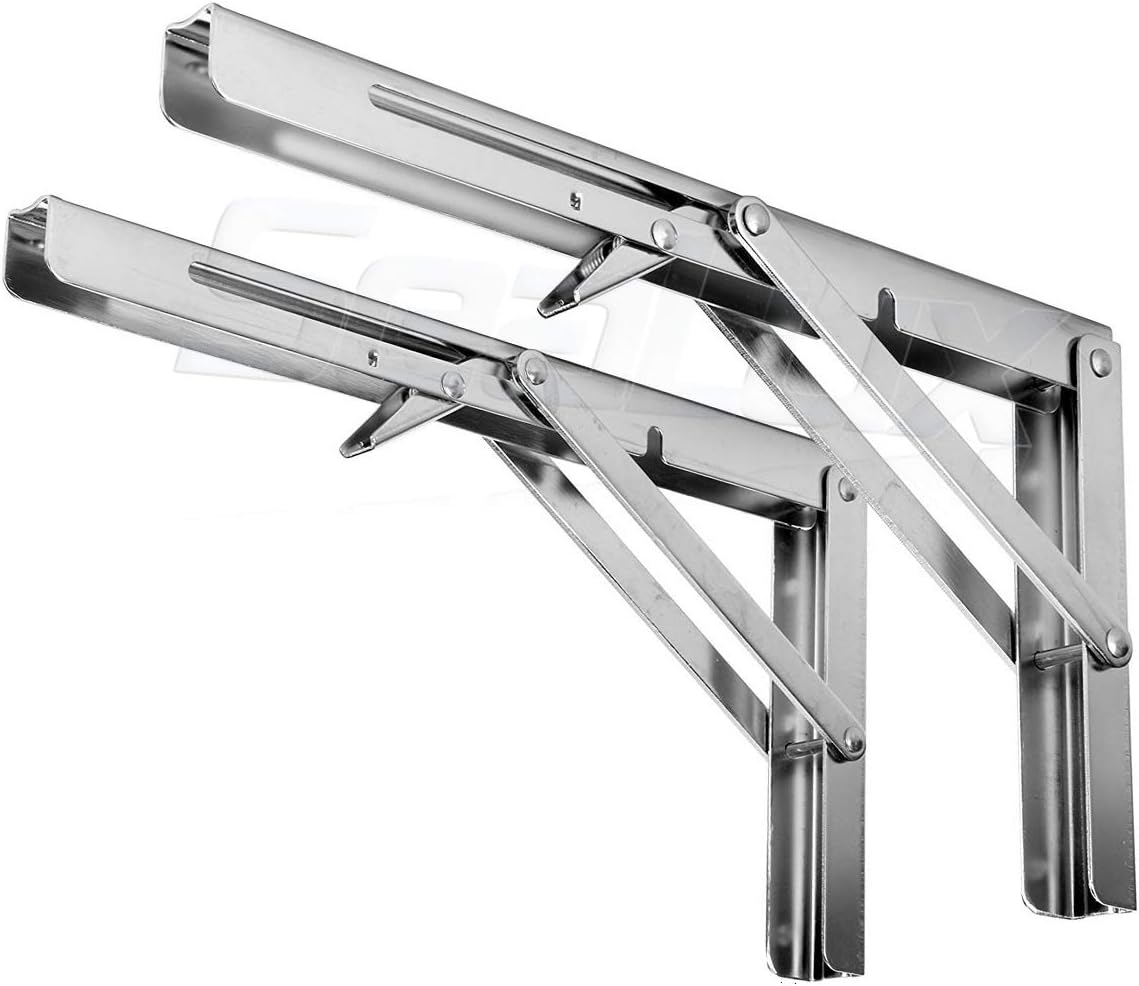 SeaLux Folding Brackets 12" Long Stainless Steel Shelf, Bench, Table Support 90 Degree with Short Release/Max. Bearing 330 lb (Sold as 2 pcs)