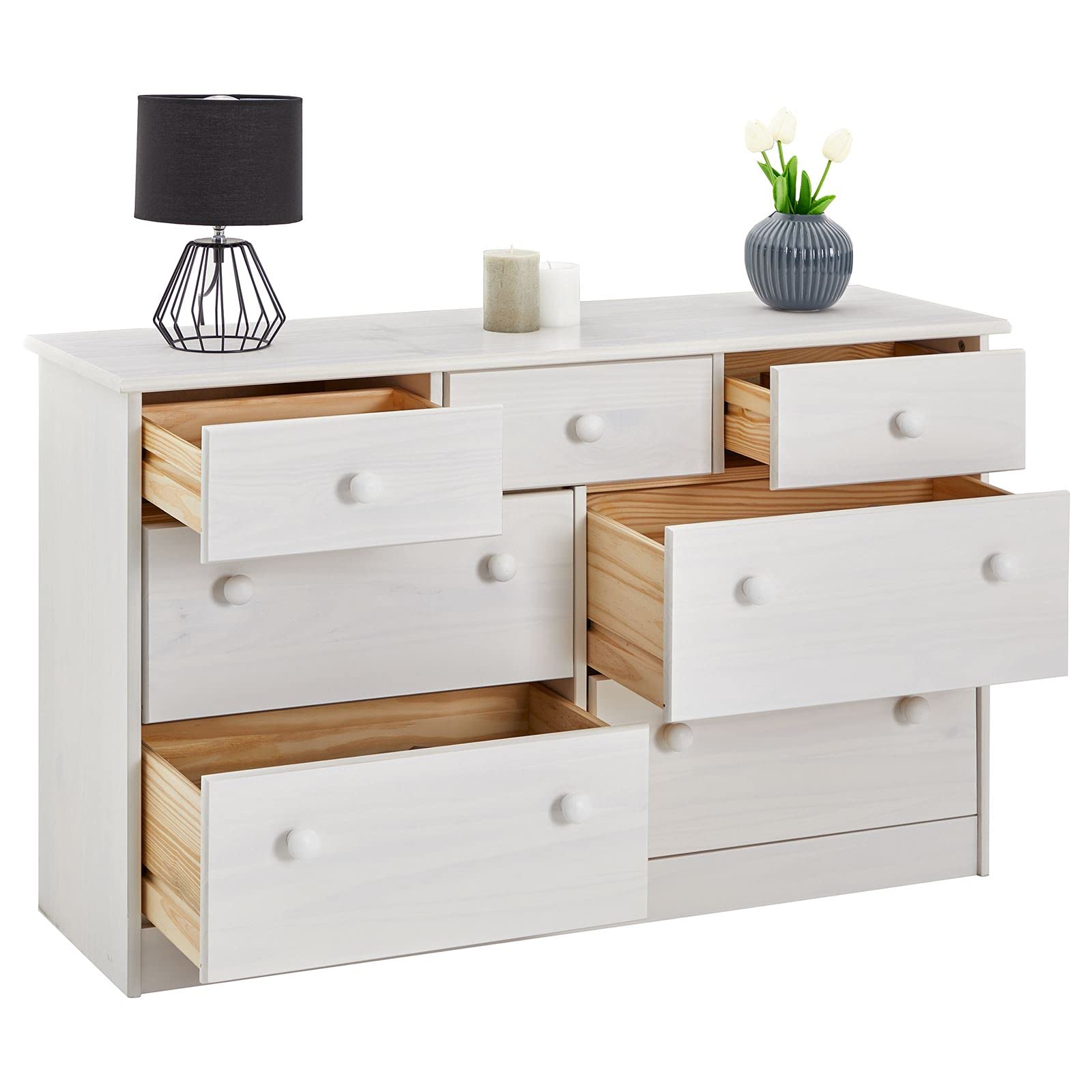 IDIMEX Commode Rondo bahut Buffet Meuble de Rangement avec 3 Petits et 4 Grands tiroirs, en pin Massif lasuré Blanc