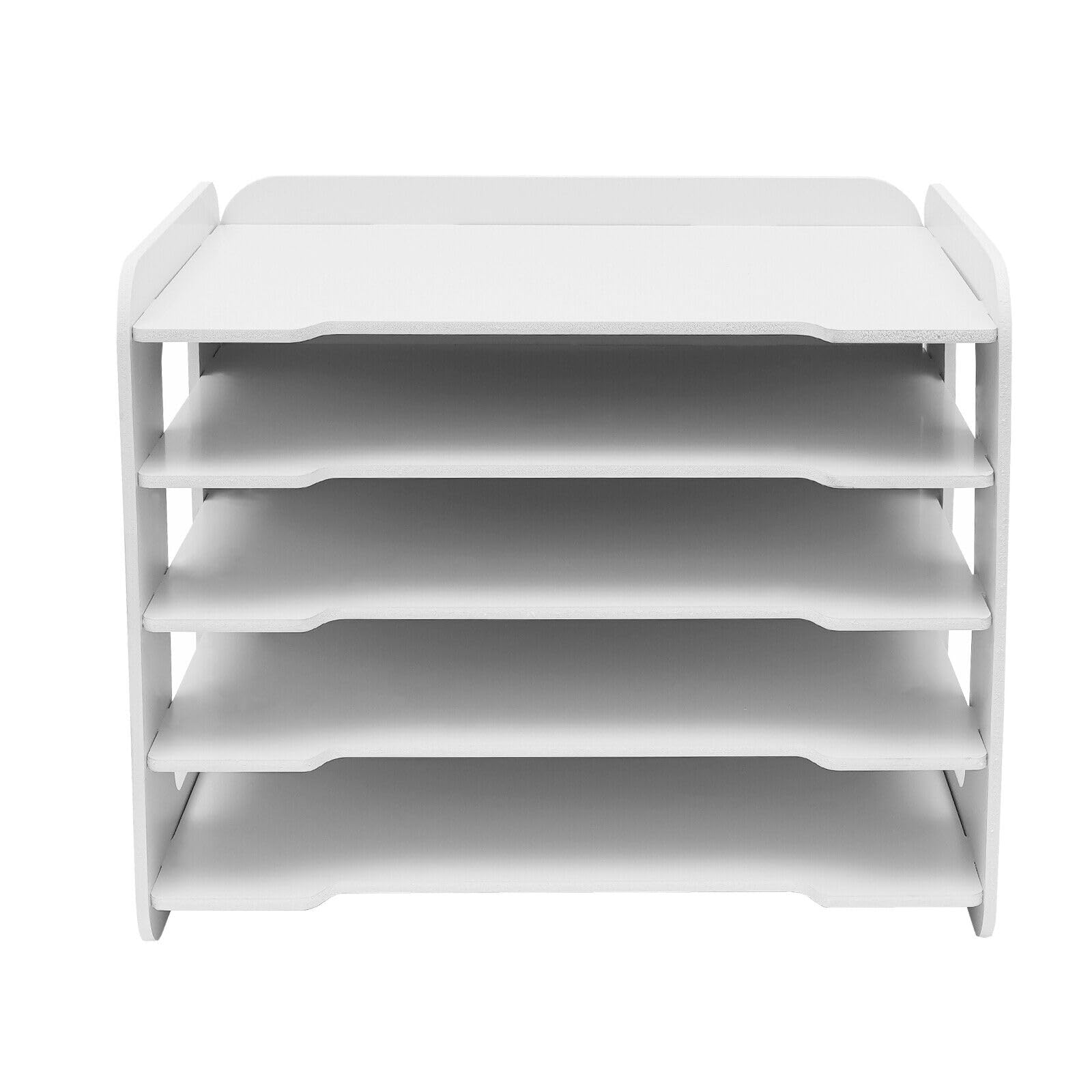 Bandeja apilable para cartas de 5 pisos, PVC compuesto de madera y plástico para el organizador de carpetas de escritorio, organizador de cartas, 34 x 25 x 26,5 cm