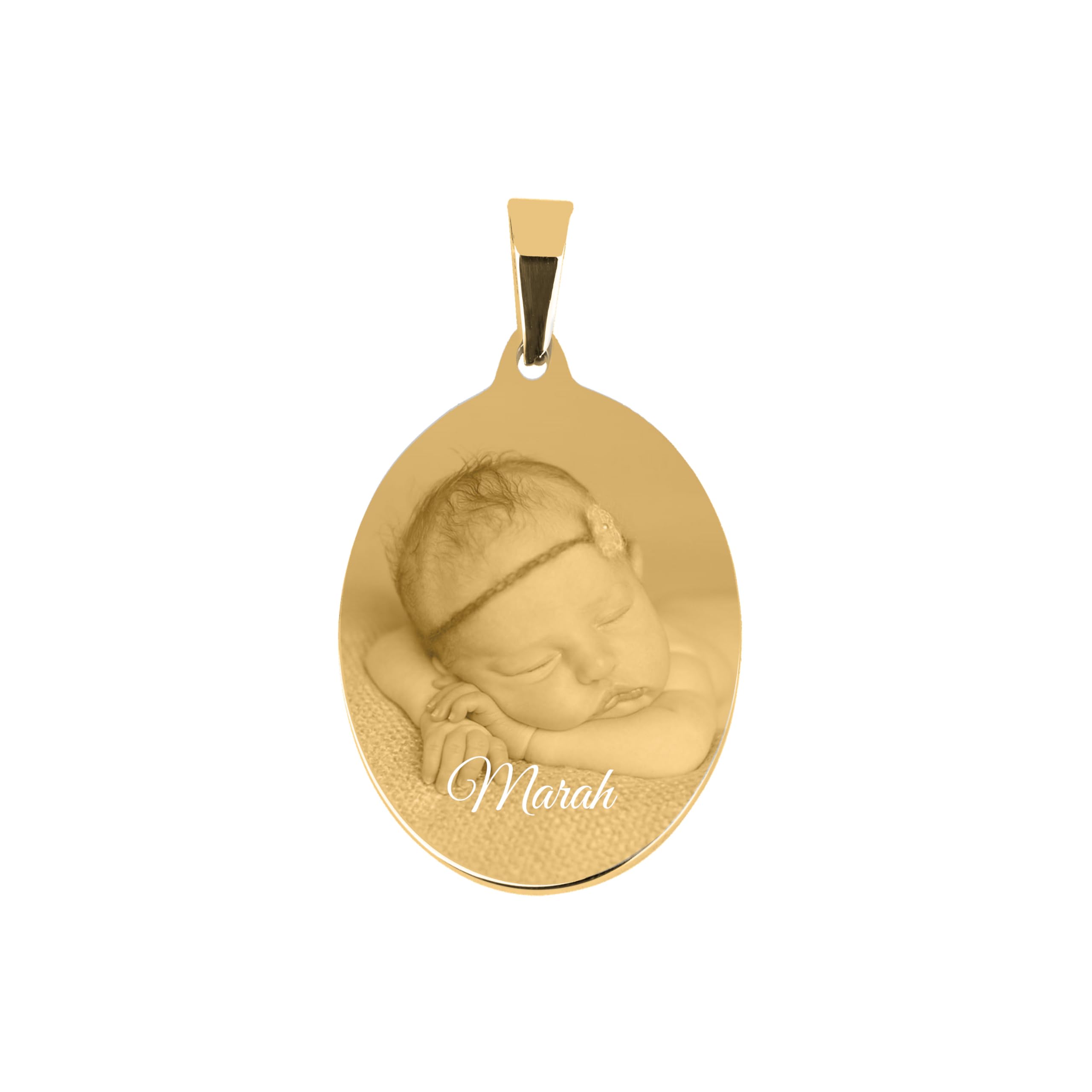 Foto Anhänger oval gelb Edelstahl mit eigener Fotogravur auch mit Kette möglich/Bildgravur/Gravur gelb